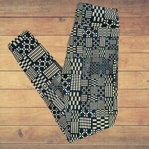 LuLaRoe Black Yellow Graphic Tech Print Leggings Pants One Size